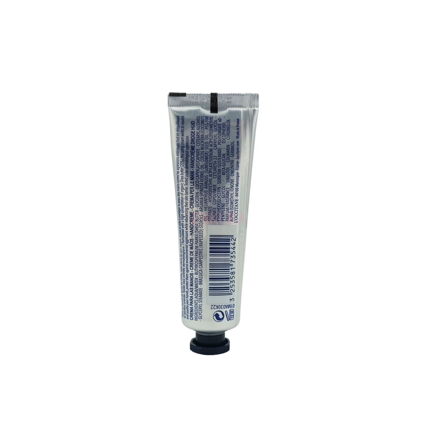 L'Occitane Shea Butter Hand Cream 30ml – Iconic silver tube with nourishing formula, available at Zakura Global for dry and sensitive hands.