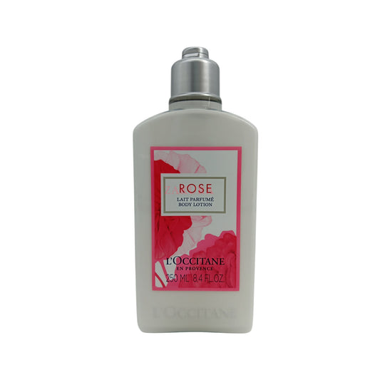 L'Occitane Rose Body Lotion – 250ml bottle for nourishing hydration and romantic rose fragrance, available at Zakura Global.