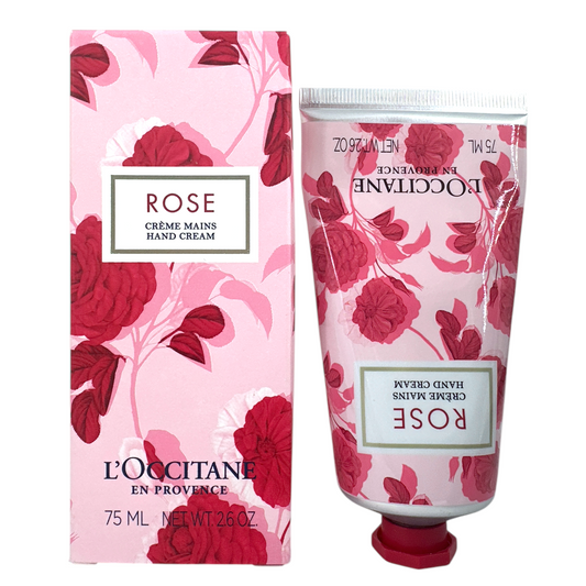 L'Occitane Rose Hand Cream – 75ml tube for nourishing hydration and floral fragrance, available at Zakura Global.