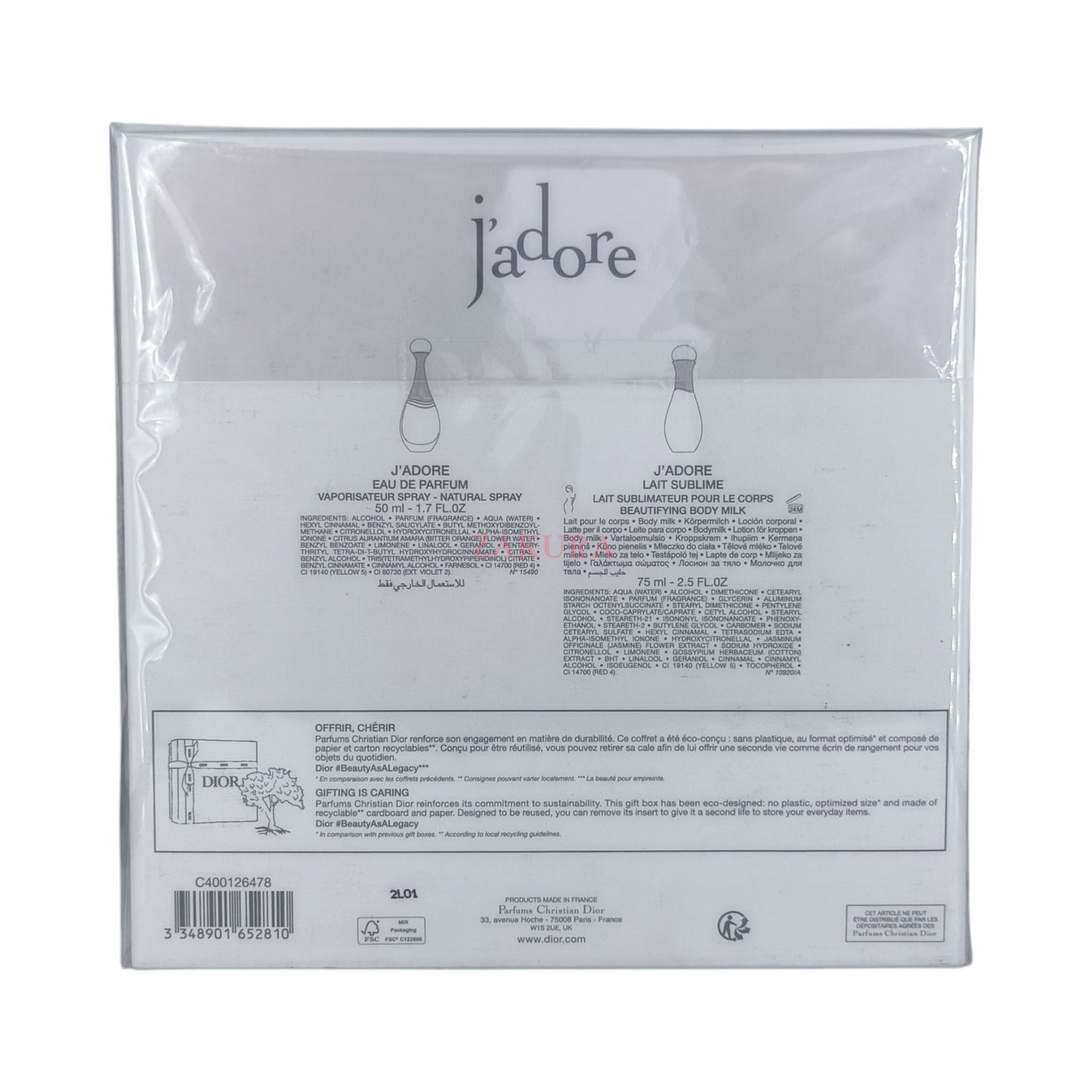 Christian Dior J'Adore Eau De Parfum Set: EDP 50ml+Body Milk 75ml