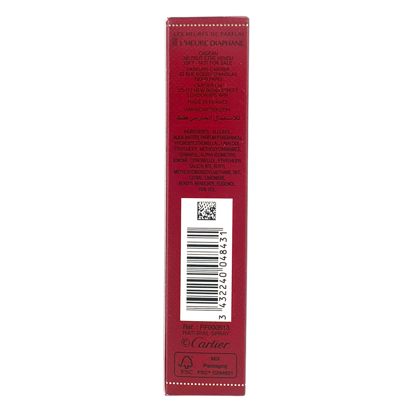 Cartier L'Heure Diaphane Eau De Toilette Spray – 10ml miniature floral fragrance with peony and rose, available at Zakura Global.