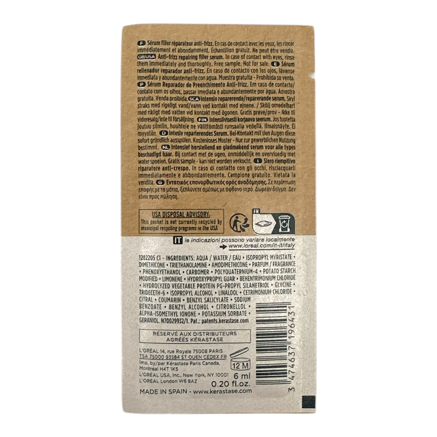 Kerastase Première Serum Filler Fondamental Miniature 6ml – lightweight leave-in hair repair serum for damaged and chemically treated hair, available at Zakura Global.