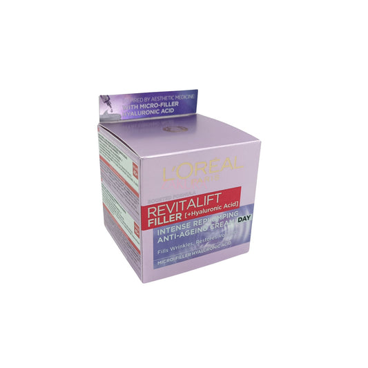 L'Oreal Revitalift Filler Day Cream – 50ml jar for daily hydration and plumping, available at Zakura Global.