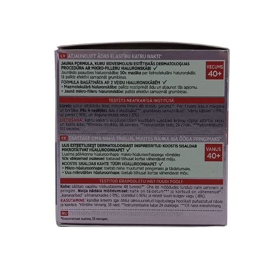 L'Oreal Revitalift Filler Night Cream – 50ml jar for overnight hydration and plumping, available at Zakura Global.