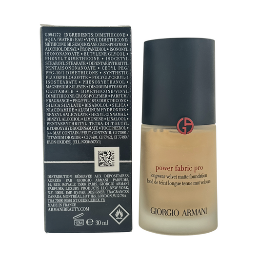 Giorgio Armani Power Fabric Pro Foundation – Shade 2, 30ml velvet matte liquid-to-powder foundation, available at Zakura Global.