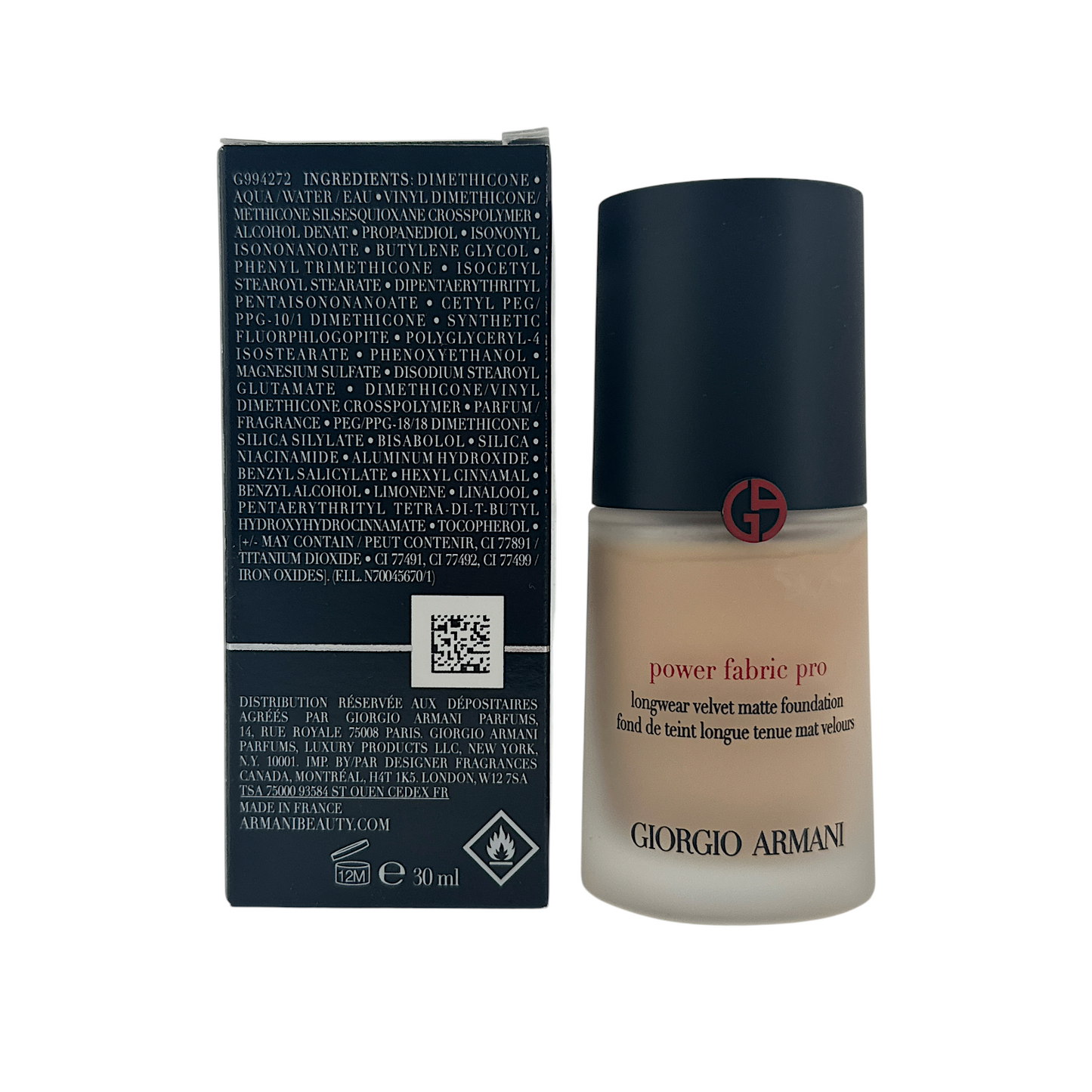 Giorgio Armani Power Fabric Matte Foundation – Shade 3, 30ml bottle for fair skin with rosy undertones, available at Zakura Global.