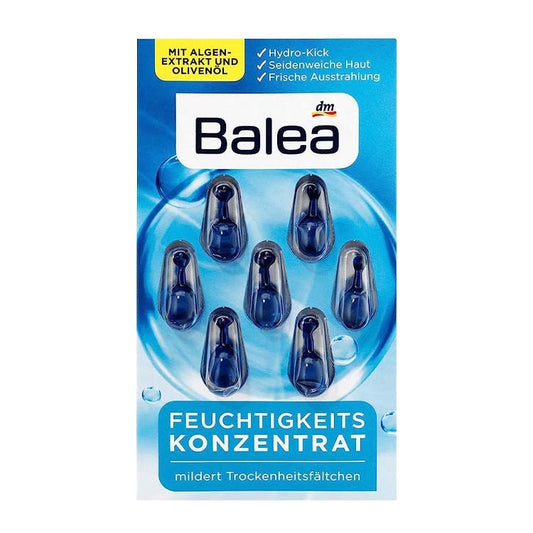 BALEA Moisture Concentrate 7x1ml – hydrating skincare ampoules with hyaluronic acid and vitamin E, available at Zakura Global.