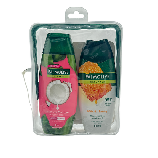 PALMOLIVE Personal Care Set – 90ml Coconut Cream Shampoo and 100ml Milk & Honey Body Wash, available at Zakura Global.