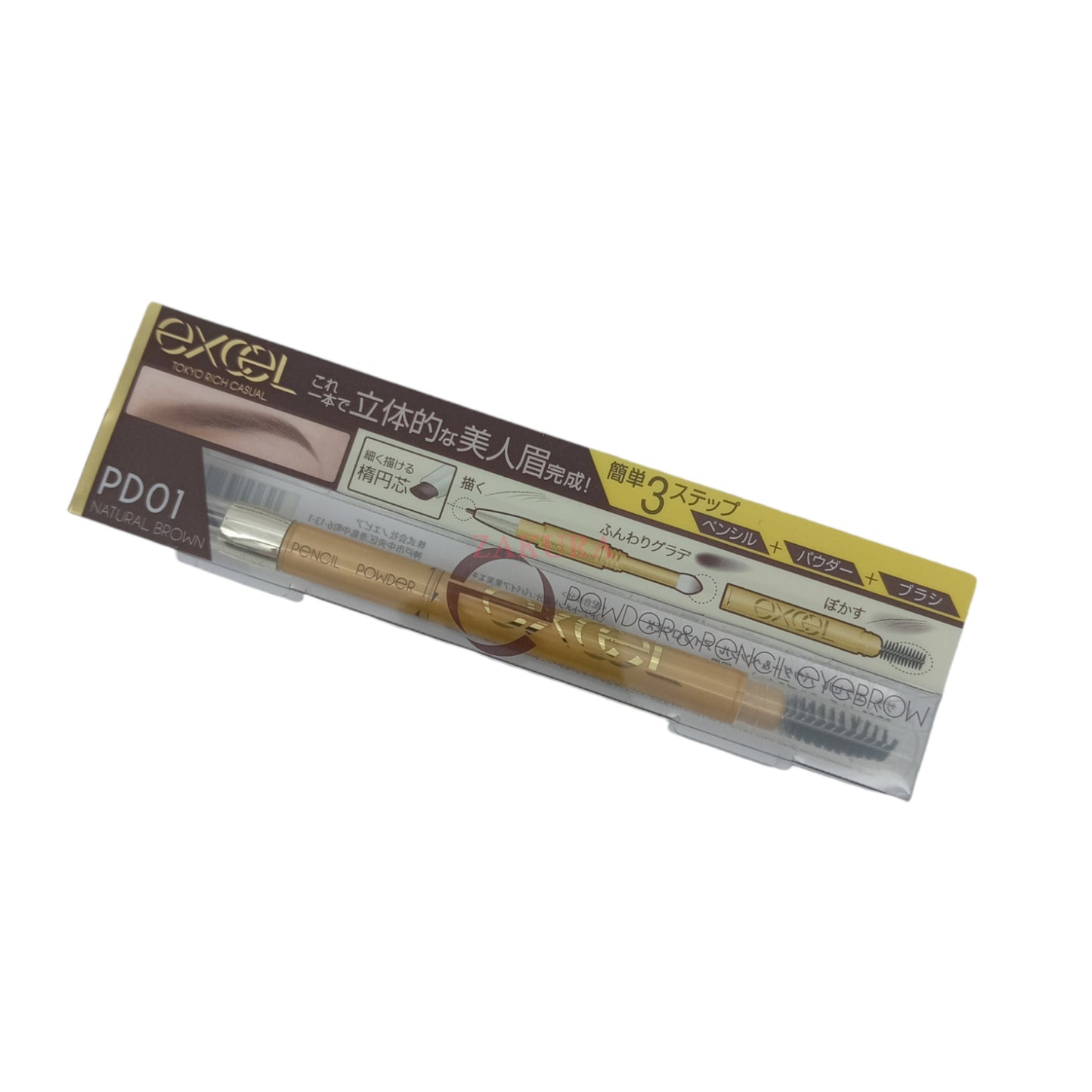 EXCEL Powder & Pencil Eyebrow Ex 13g (PD01 Natural Brown/PD02 Camel Brown/PD05 Grayish Brown/PD13 Ash Grey)