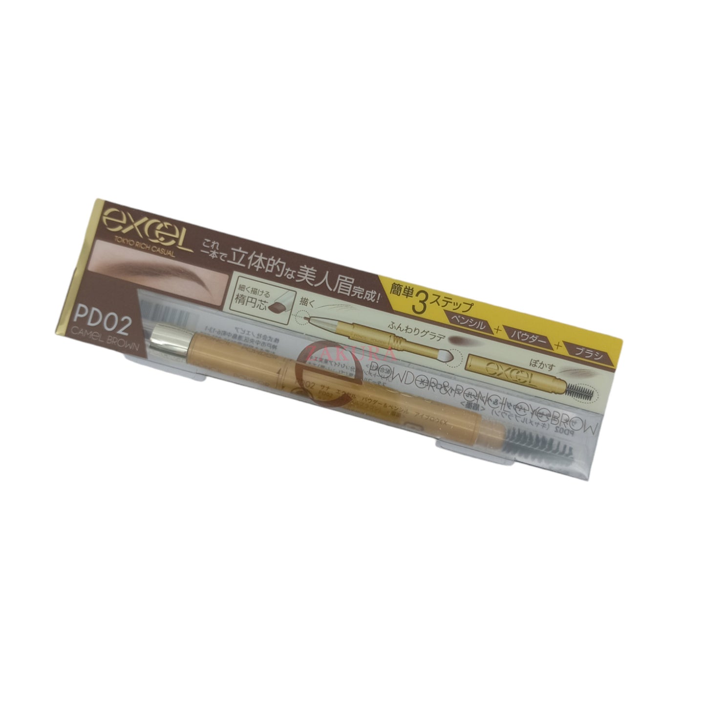 EXCEL Powder & Pencil Eyebrow Ex 13g (PD01 Natural Brown/PD02 Camel Brown/PD05 Grayish Brown/PD13 Ash Grey)