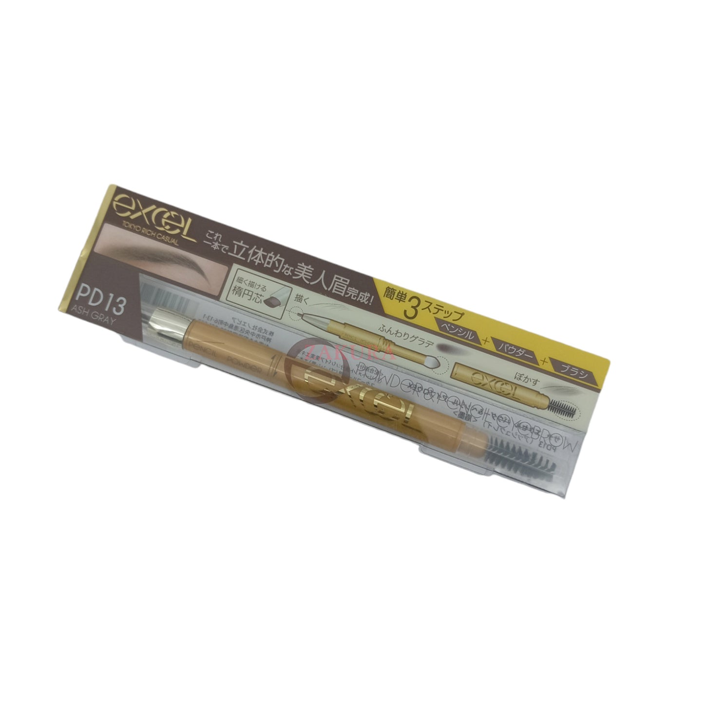 EXCEL Powder & Pencil Eyebrow Ex 13g (PD01 Natural Brown/PD02 Camel Brown/PD05 Grayish Brown/PD13 Ash Grey)