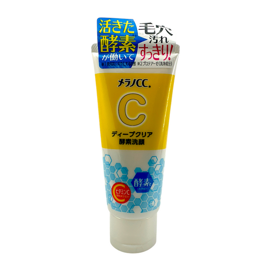 Rohto Melano CC Deep Clear Enzyme Face Wash – 130g tube, Japanese facial cleanser with Vitamin C and clay foam, available at Zakura Global.