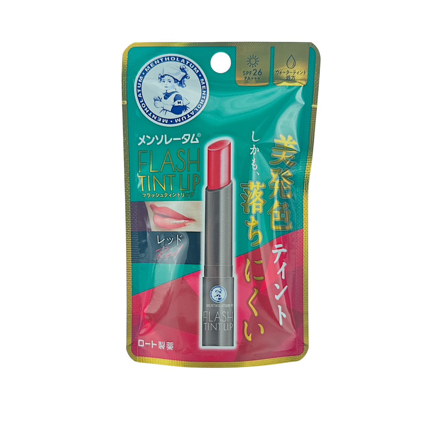 Mentholatum Flash Tint Lip Red 2g lipstick with glossy finish from Zakura Global.