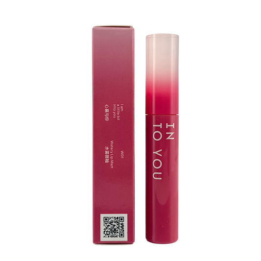 INTO YOU Watery Lip Matte – W01 Peach and Lychee 2.6g soft peach-pink lip color with watery-to-matte finish, available at Zakura Global.