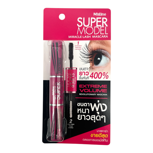 4D Super Model Miracle Lash Mascara – Black 5.5g with precision brush, available at Zakura Global.