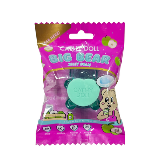 Cathy Doll Big Bear Jelly Balm – Green Apple Smoothie 5g – moisturizing jelly balm for lips and cheeks in cute bear packaging, available at Zakura Global.