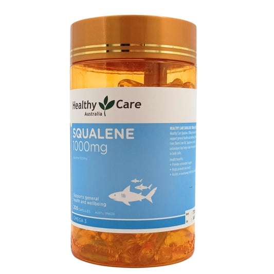 Healthy Care Squalene 1000mg 200 Capsules – shark liver oil antioxidant supplement for immune and skin health