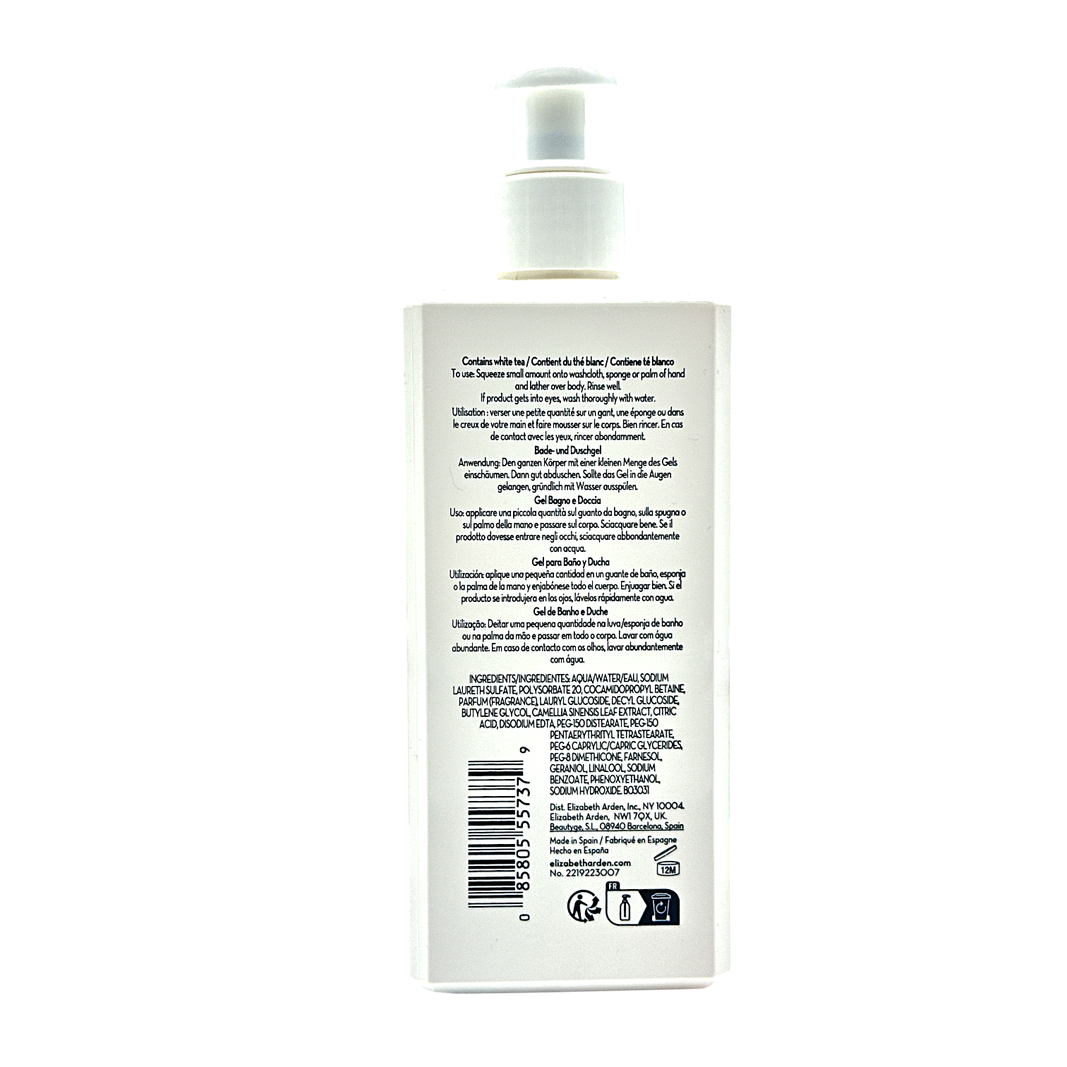Elizabeth Arden White Tea Bath & Shower Gel 390ml – calming cleanser with elegant scent, available at Zakura Global.