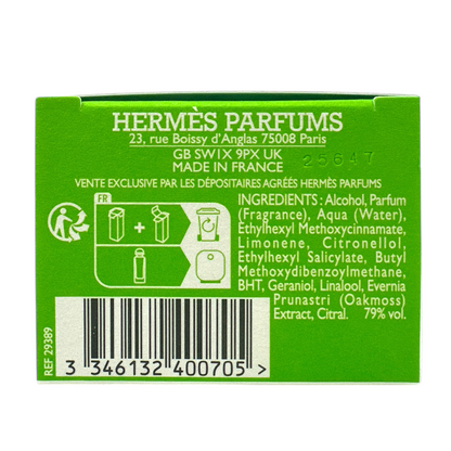 Hermes Un Jardin Sur Le Toit Eau De Toilette Spray 30ml bottle with green accents, representing a fresh rooftop garden-inspired unisex fragrance, available at Zakura Global.