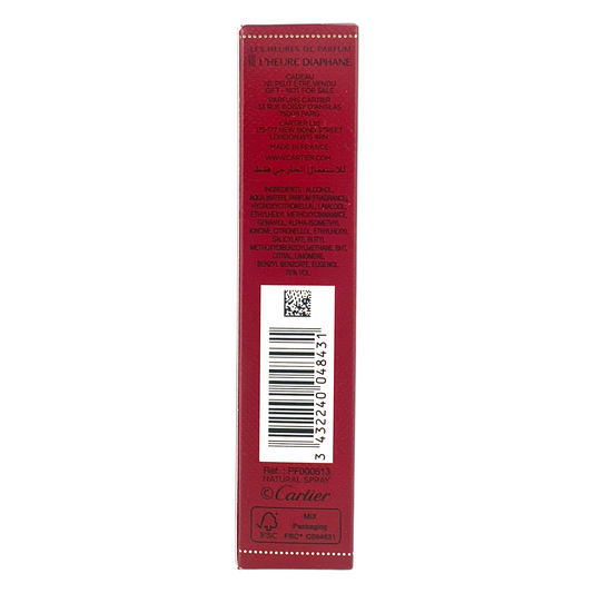 Cartier L'Heure Diaphane Eau De Toilette Spray – 10ml miniature floral fragrance with peony and rose, available at Zakura Global.