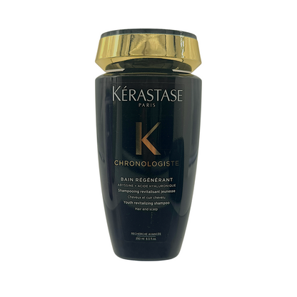 Kerastase Chronologiste Bain Régénérant Shampoo 250ml – anti-aging shampoo with hyaluronic acid and vitamin E, available at Zakura Global.