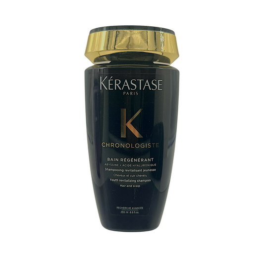 Kerastase Chronologiste Bain Régénérant Shampoo 250ml – anti-aging shampoo with hyaluronic acid and vitamin E, available at Zakura Global.