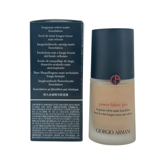 Giorgio Armani Power Fabric Matte Foundation – Shade 3, 30ml bottle for fair skin with rosy undertones, available at Zakura Global.
