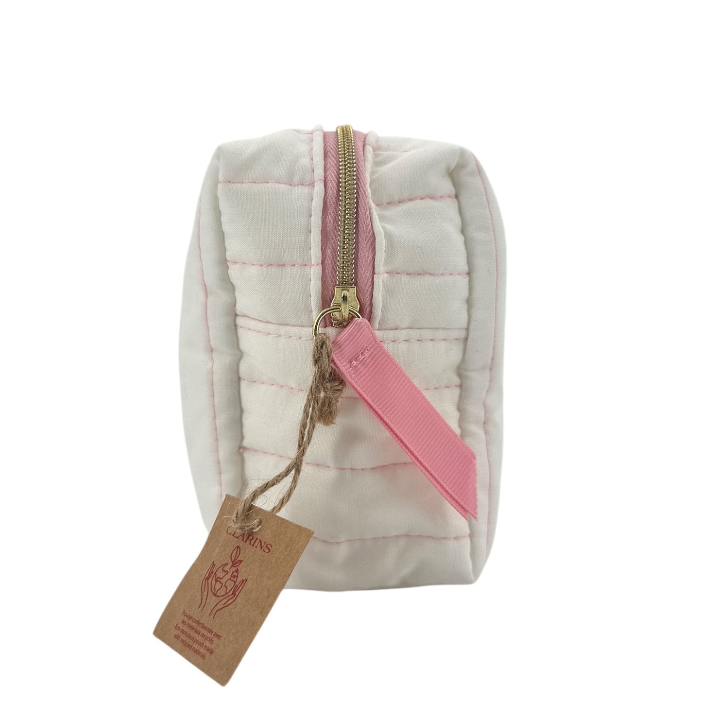 Clarins White cosmetic bag with pink pinstripe 1pc
