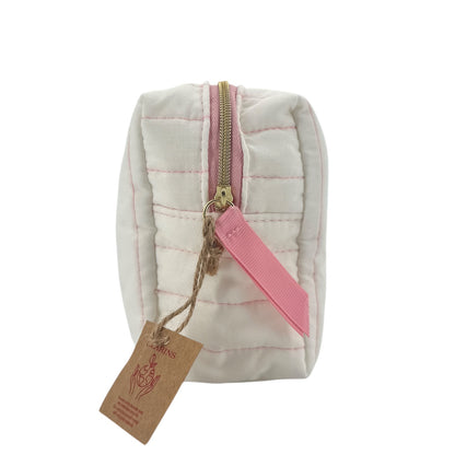 Clarins White cosmetic bag with pink pinstripe 1pc