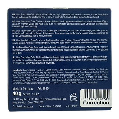 Kryolan Ultra Foundation Color Circle – 40g cream-based correction palette with 6 shades, available at Zakura Global.