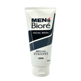 Biore Men's Double Scrub Facial Wash 130g – dual-action exfoliating cleanser for oily and acne-prone skin, available at Zakura Global.

