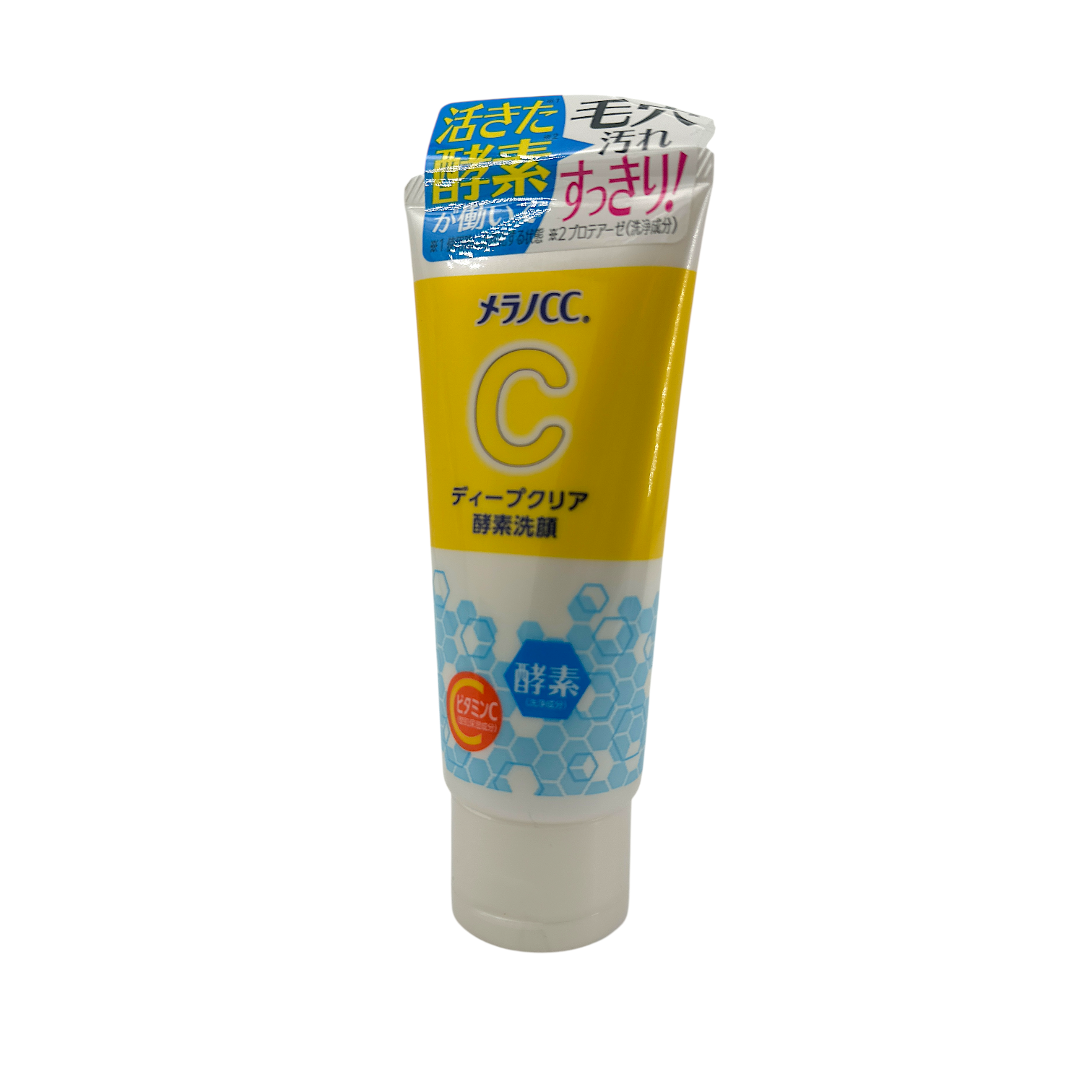 Rohto Melano CC Deep Clear Enzyme Face Wash – 130g tube, Japanese facial cleanser with Vitamin C and clay foam, available at Zakura Global.