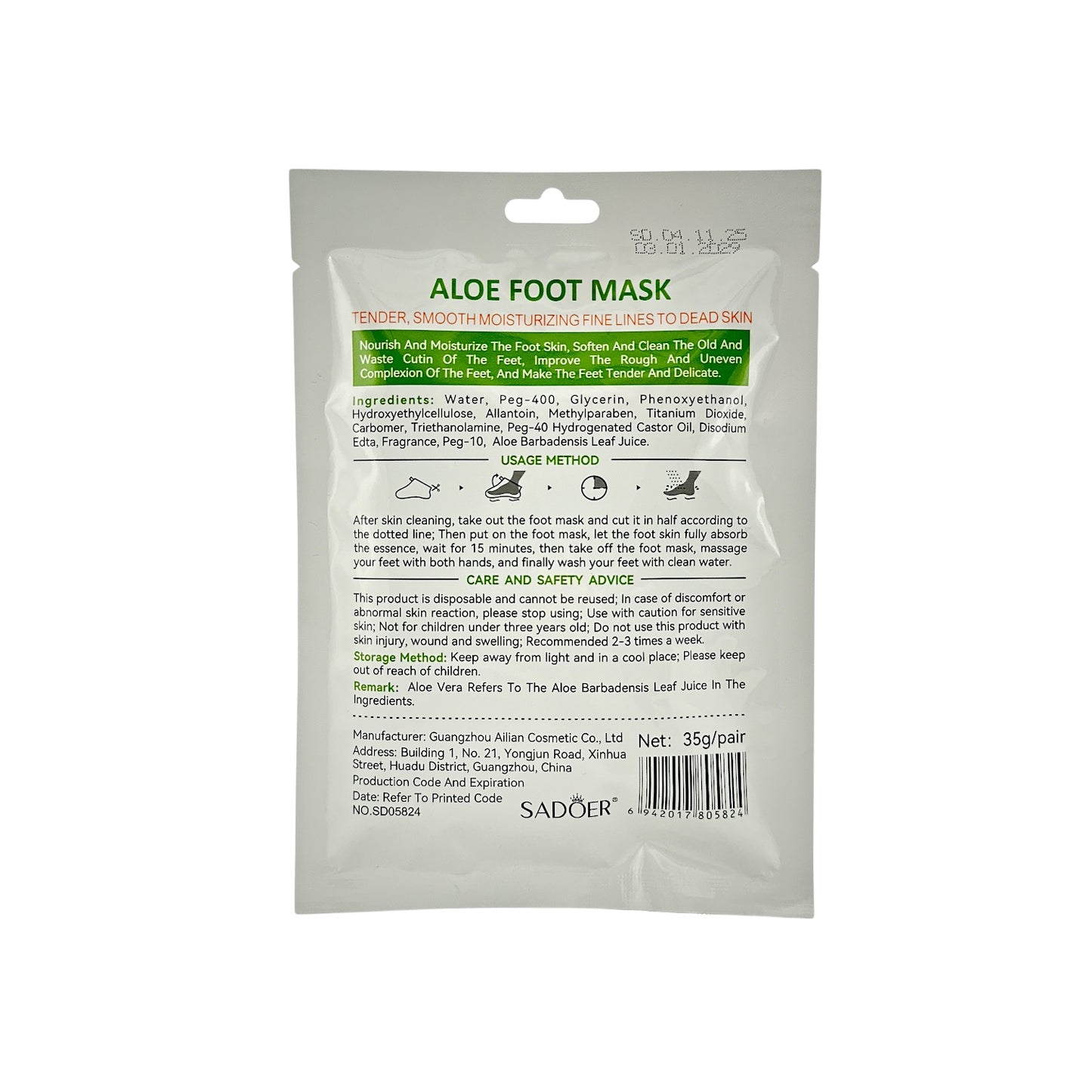 SADOER Aloe Foot Mask 1pair