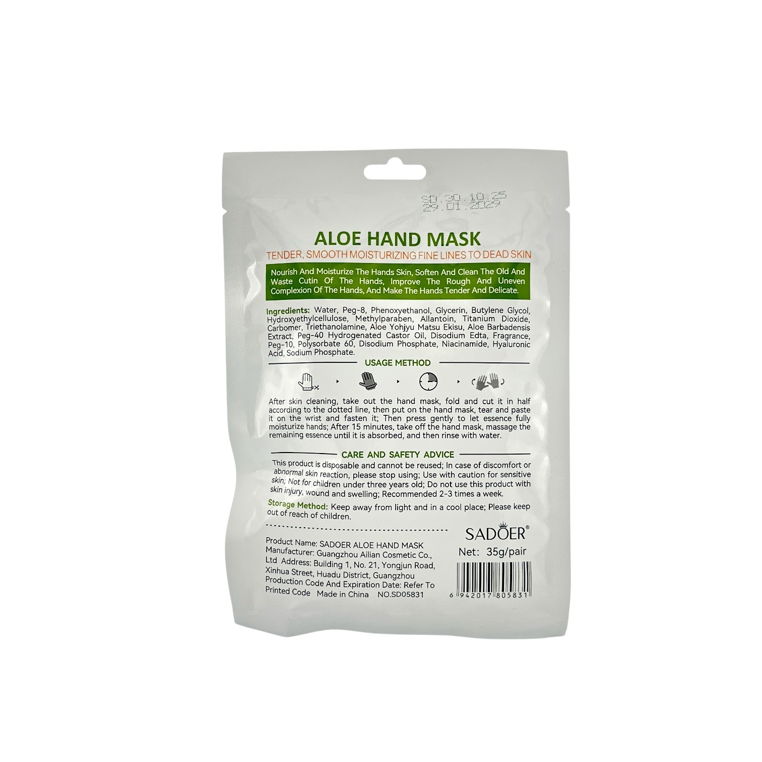 SADOER Aloe Hand Mask 1pair