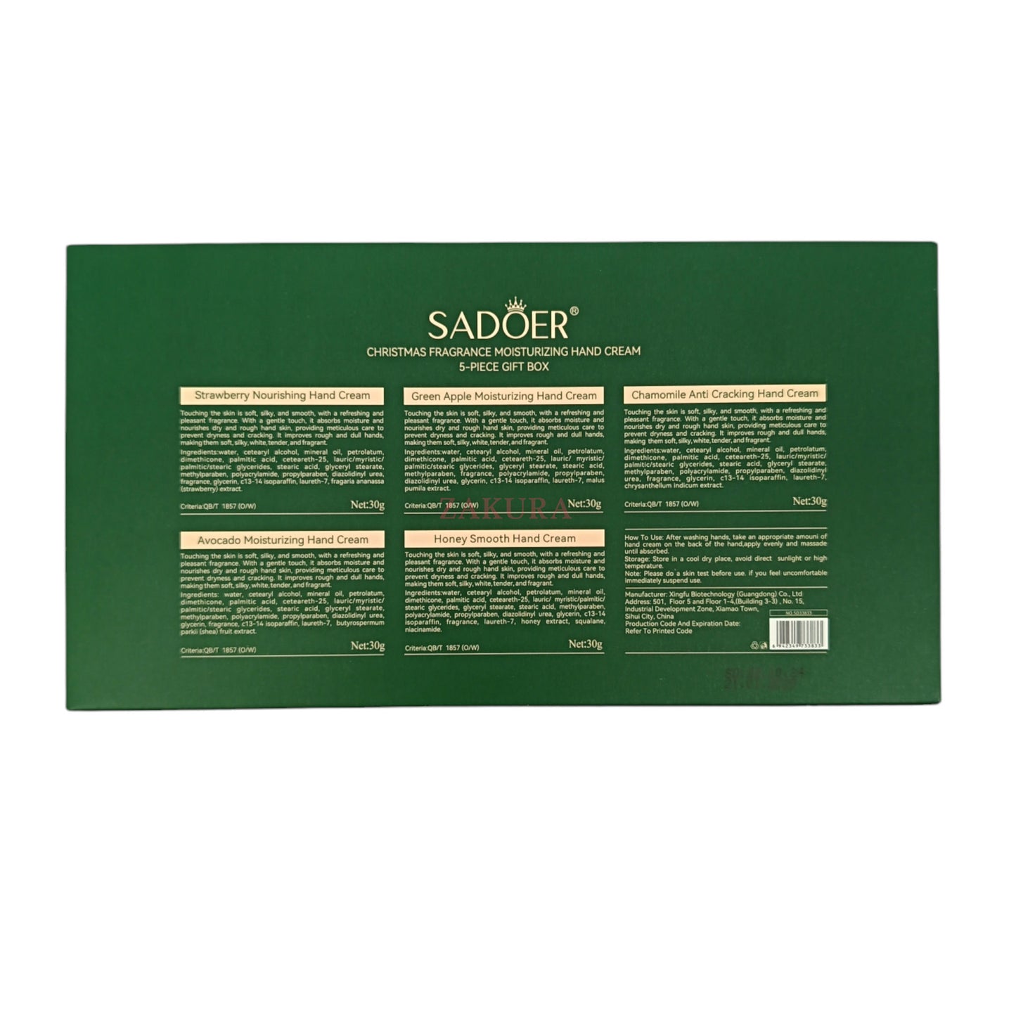 SADOER Christmas Hand Cream Gift Box – 5pcs moisturizing hand care with festive scents, available at Zakura Global.