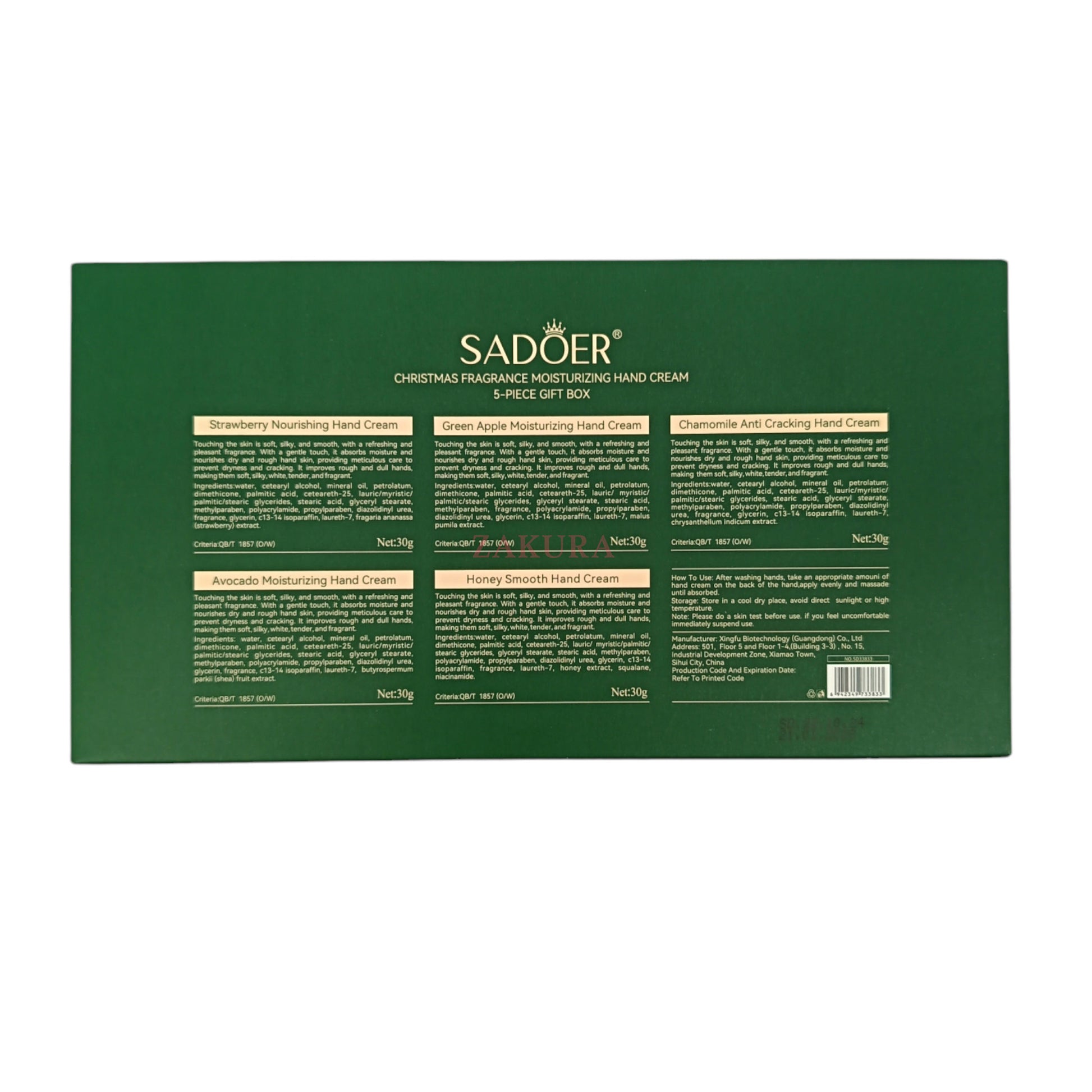 SADOER Christmas Hand Cream Gift Box – 5pcs moisturizing hand care with festive scents, available at Zakura Global.