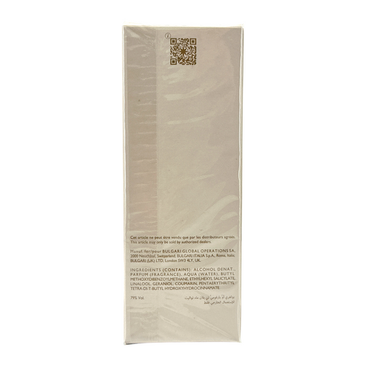Bvlgari Eau Parfumée Thé Blanc – 75ml spray, unisex fragrance with white tea and musk, available at Zakura Global.