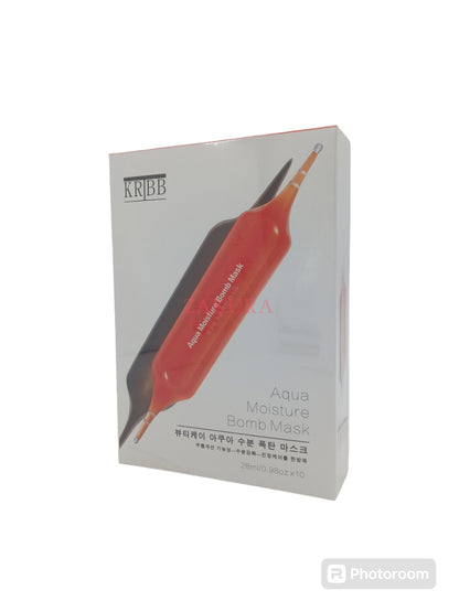 KRIBB Aqua Moisture Bomb Mask – 10pcs Korean sheet masks with blood orange and niacinamide, available at Zakura Global.

