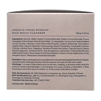 Arencia Fresh Rosehip Mochi Cleanser – Korean mochi-textured cleanser with rosehip and aloe vera, available at Zakura Global.