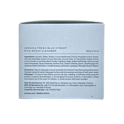 Arencia Fresh Blue Hyssop Rice Mochi Cleanser – Korean mochi-textured cleanser for oily and acne-prone skin, available at Zakura Global.