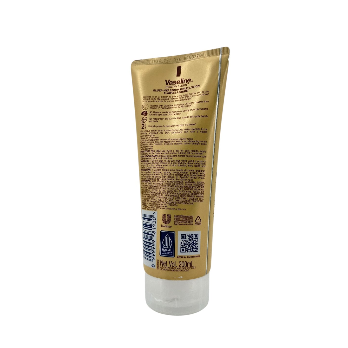 Vaseline Healthy Bright Gluta-Hya Serum Burst Lotion Flawle 200ml